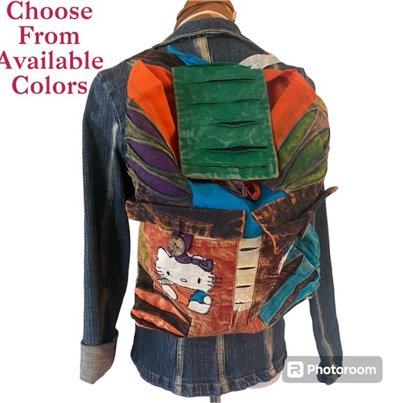 Burlap Festival Kantha bohemian patchwork colorful knapsack backpack Large main image 10